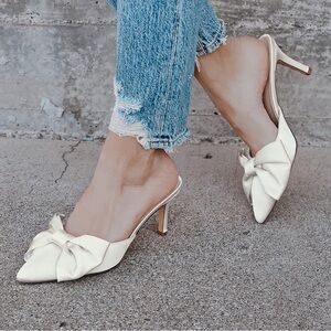 Lyle Ivory Satin Pointed-Toe Mules